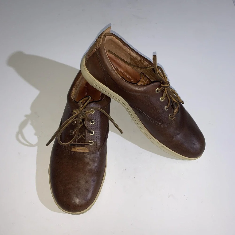 ECCO Shoes Mens Size 11.5 Brown Leather Lace Up Casual Sneakers Comfort Walking